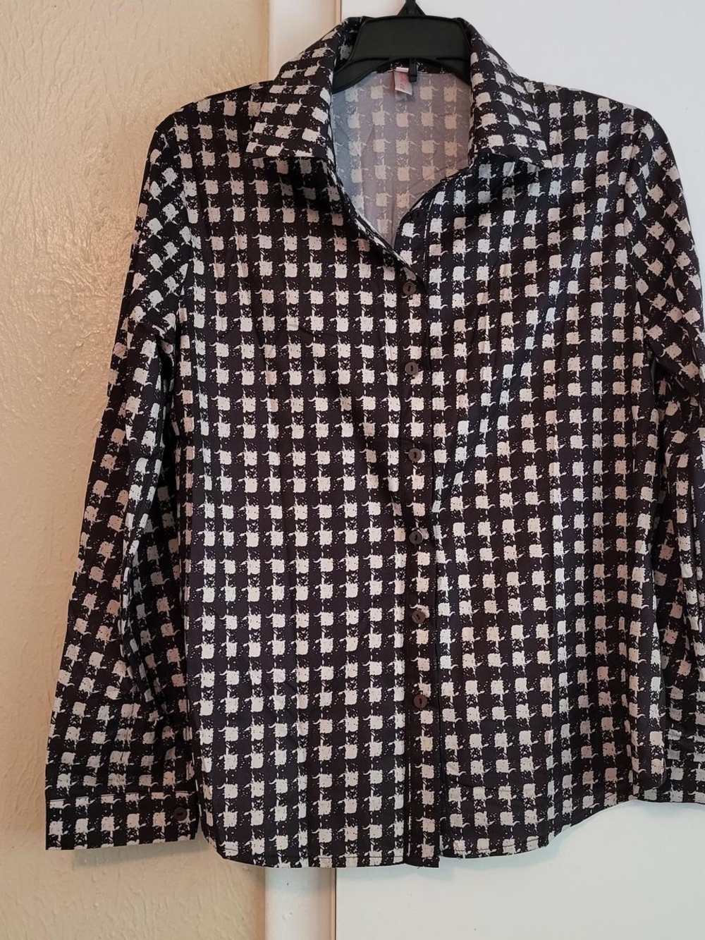 Black & White Checked Collared Button-Down Blouse